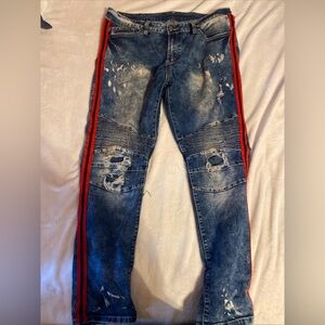 Rue21 Blue Distressed Jeans with Red Accents